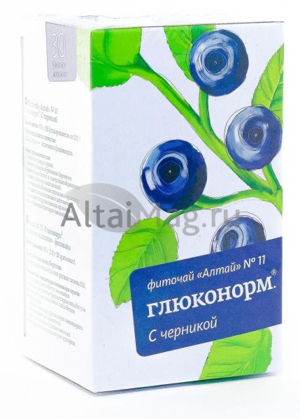 Изображение товара Фиточай Алтай №11 Глюконорм. С черникой 30 пакетиков Фиточай Алтай №11 Глюконорм. С черникой 30 пакетиков фотография